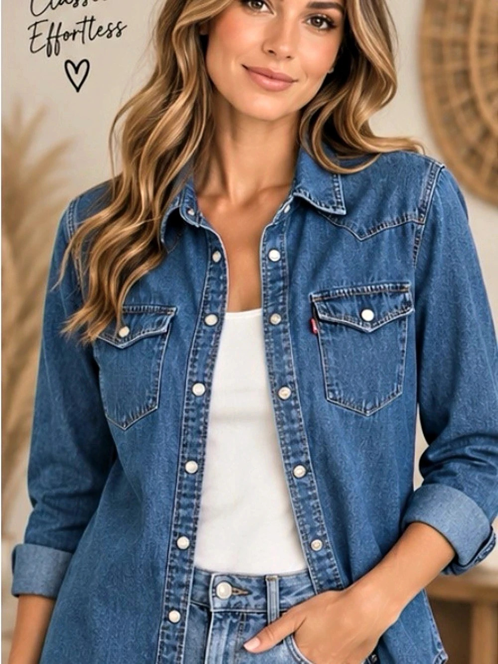 18” ptp Levi's Classic Fit Western Shirt Denim Snap Button Shirt XS